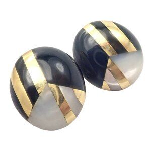 Authentic! Tiffany & Co Cummings 18k Yellow Gold Mother of Pearl Onyx Earrings​